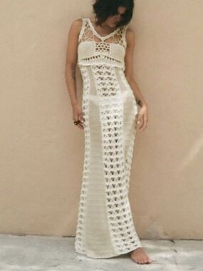 ZARA Limited Edition Cream Beige Crochet Knit Dress NWT